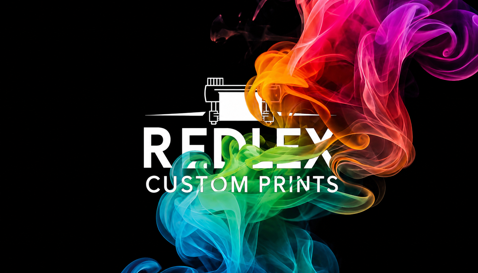 Redlex Custom Prints business card with multicolour smoke logo